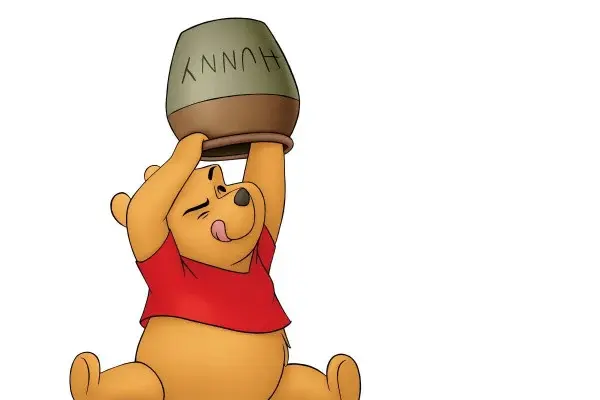 Winey the pooh with his hand inside a pot